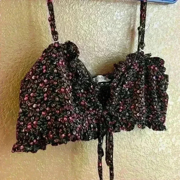 Free People crop top bralette floral pattern women’s sz medium removable strap - Picture 1 of 9